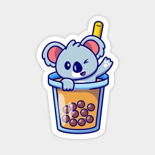 Cute Koala Waving In Boba Milk Tea Cup Magnet