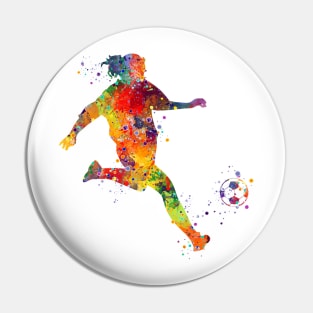 Girl Soccer Player Kick Watercolor Silhouette Pin