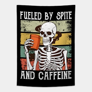 fueled by spite and caffeine Skeleton Halloween Coffee lovers and Spite Tapestry