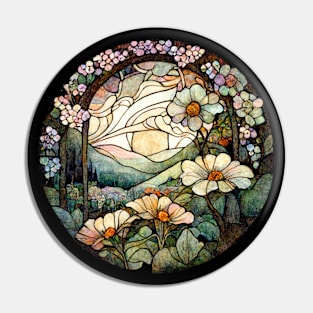 Moonlit Garden Art Nouveau Stained Glass Pin