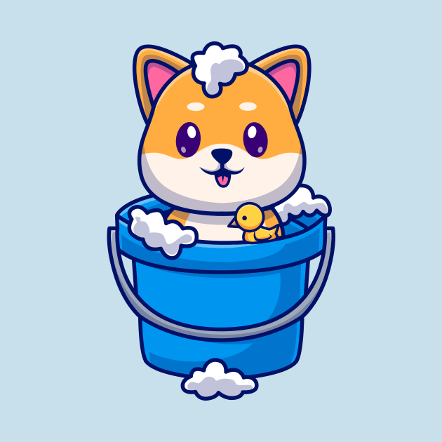 Cute Shiba Inu Bathing In Bucket With Bubble Cartoon by Catalyst Labs