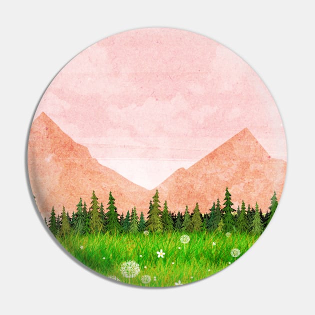 Pink Landscape Pin by KatherineBlowerDesigns