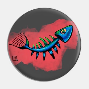 blue fishbone on red background Pin