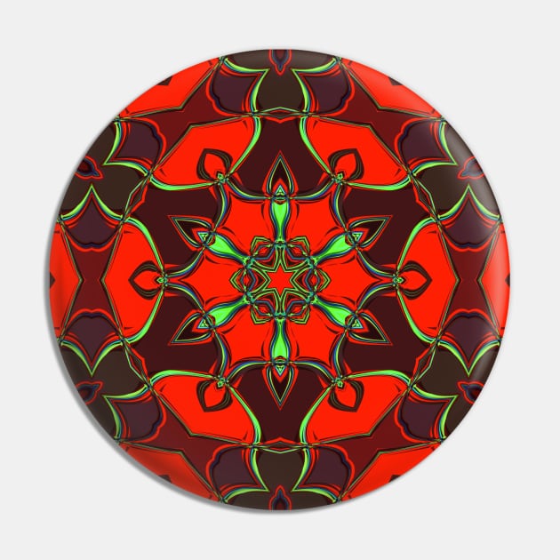 Cartoon Mandala Flower Red and Teal Pin by WormholeOrbital