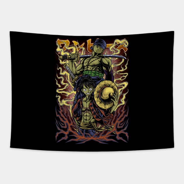 Zoro and Luffy One Piece T-shirt Tapestry by Arthasena Illustration 