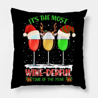 Wine Glass Wearing Santa Hat Reindeer Horn Christmas Gift For Wine Lover Pillow