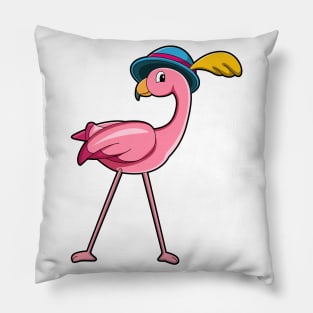 Flamingo with Hat & Feather Pillow