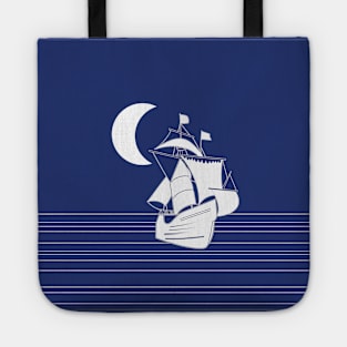 Antique Sailing Ship Galleon Night Moon Seascape Tote