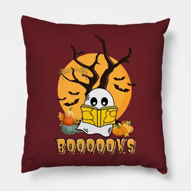 Cute Booooks Ghost Read More Books Funny Teacher Halloween Pillow by LEMOUS TEES