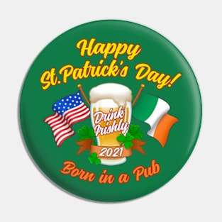 Shamrocks Beer Mug St. Patrick's Day Irish And American USA Flags Pin