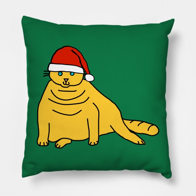 Christmas Chonk Cat in Santa Hat Pillow by ellenhenryart