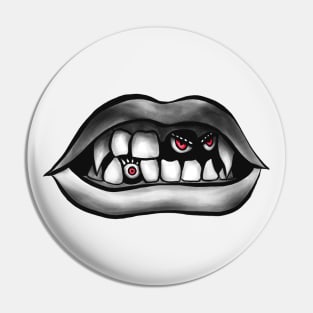 Vampire Mouth With Fangs And Evil Creatures Pin