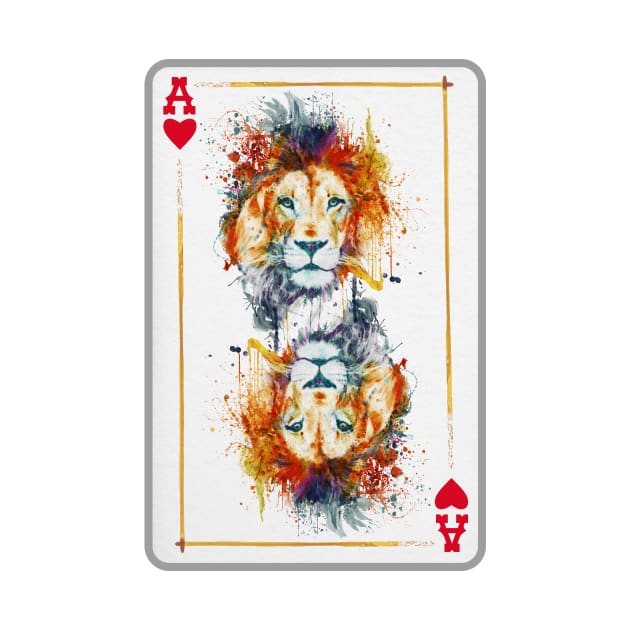 Lion Head Ace of Hearts Playing Card by Marian Voicu