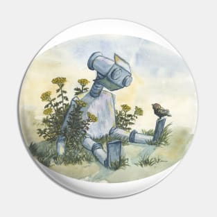 a little robot and bird - watercolor illustration Pin