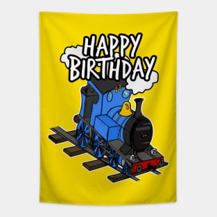 Birthday Train Steam Locomotive Railway Model Railroad (Blue) Tapestry