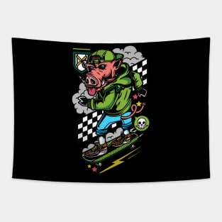 Skateboarding Boar Illustration Tapestry