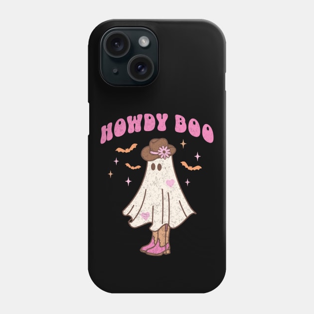 Western Retro Halloween Ghost Happy Howdy Boo Pink Black Phone Case by PUFFYP