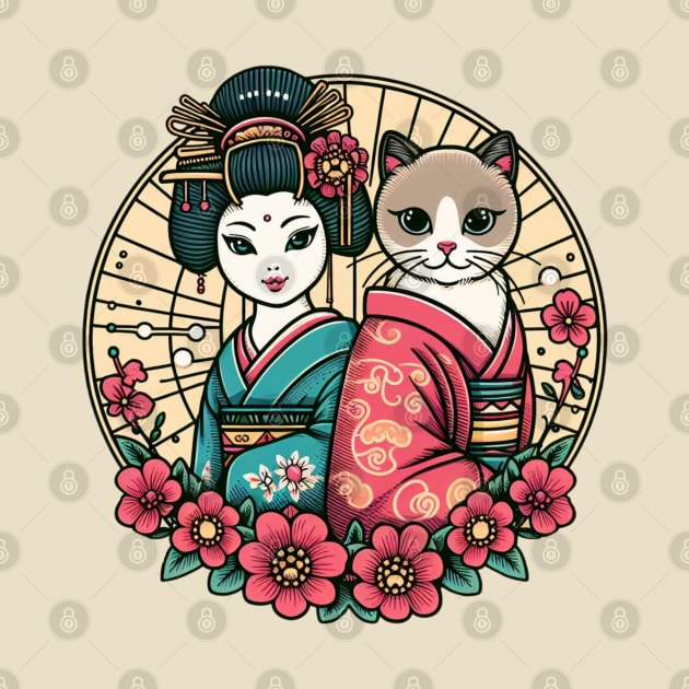 Japanese cat with Geisha by Japanese Fever