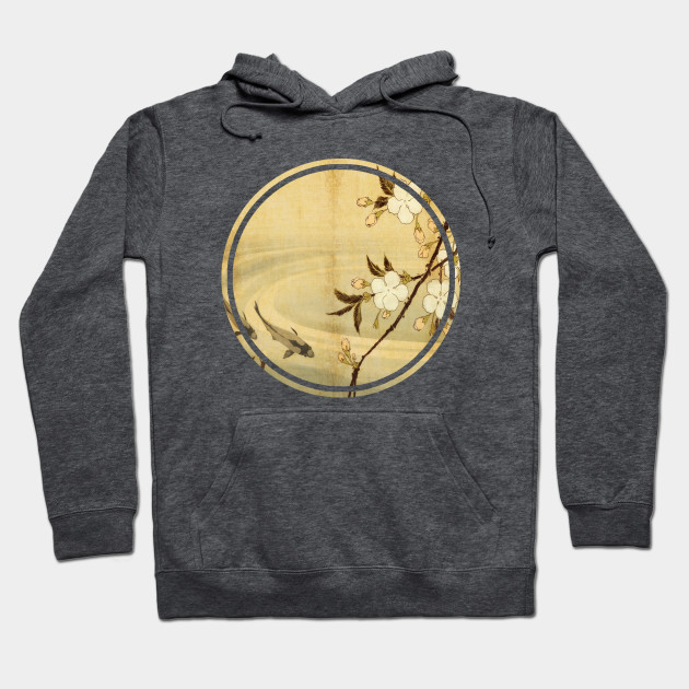 Old Japanese Painting Flowers And Koi Fish Japanese Hoodie
