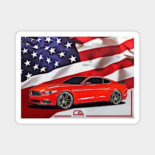 Ford Mustang and The American Flag Magnet