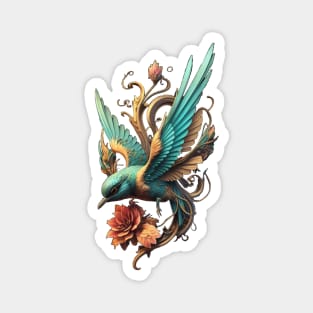 Swallow & Rose Tattoo Bird Illustration Gift For Bird Watcher Bird Lover Ornithology Wings Feathers Ornithologist Magnet