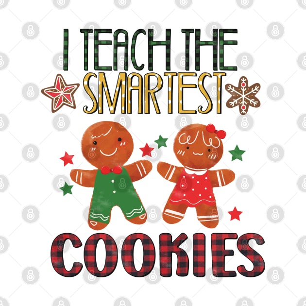 I teach the smartest cookies gingerbread Christmas Teacher Buffalo Plaid Gift by BadDesignCo