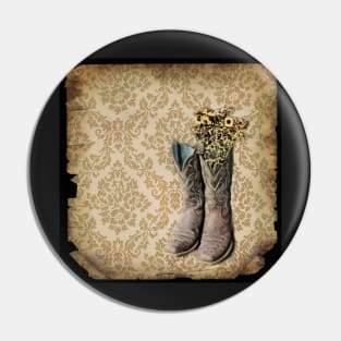 primitive Wildflower brown damask western country cowboy boots Pin