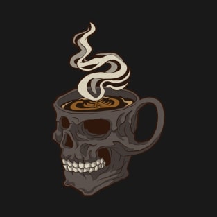 Funny Coffee Cup Barista Comic Skull T-Shirt