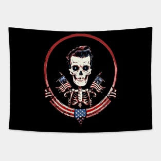 Fun Retro Patriotic Rockabilly Skeleton Tapestry