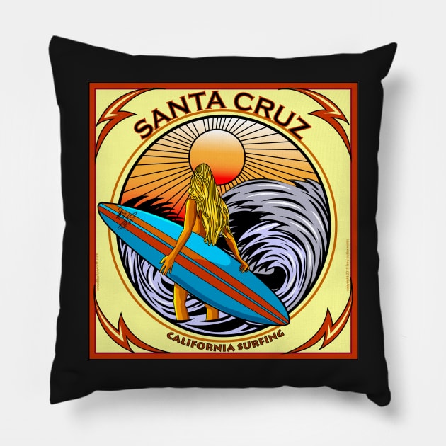 SANTA CRUZ CALIFORNIA SURFING Pillow by Larry Butterworth