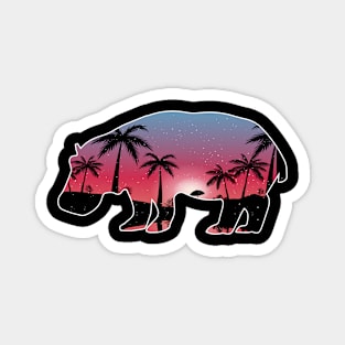 Hippopotamus Beautiful Sunset Beach Palm Tree Magnet