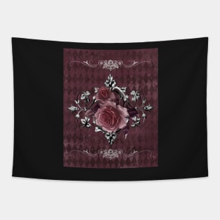 Gothic burgundy Cherub with Roses Tapestry