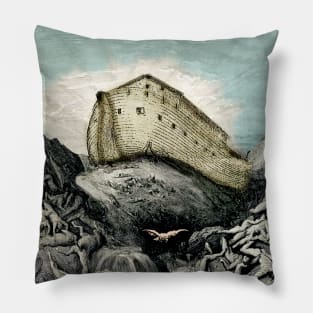 Outside Noah's Ark, flood and death, inside it, animals and God in charge Pillow