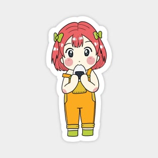 Kawaii Chibi Anime Girl eating a rice ball Magnet