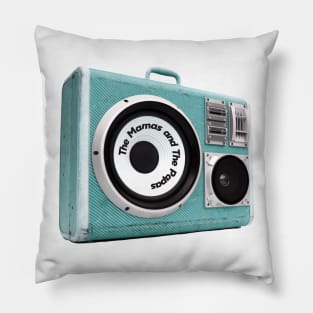 a radio 60s with sticker The Mamas and The Papas Pillow