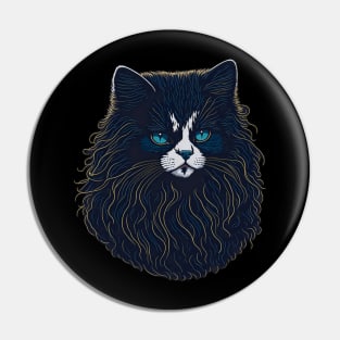 Mystical Whiskers: Black Cat with a Luscious Beard Pin