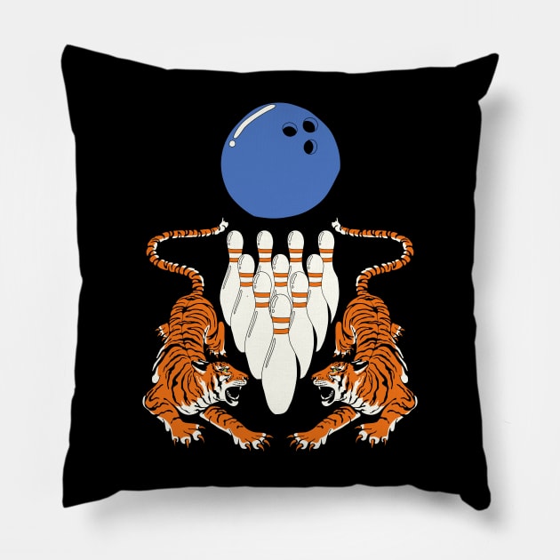 Tiger Bowling Ball Sports Team Jersey - Bowler Black Version Pillow by Millusti