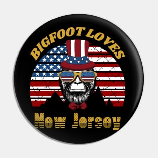 Bigfoot loves America and New Jersey Pin