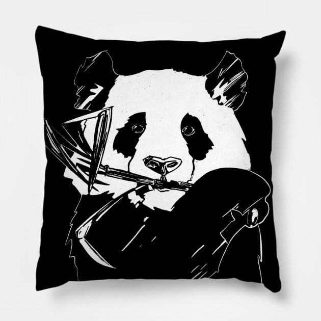 Panda with Bamboo Leaves T-Shirt Pillow by meridiem