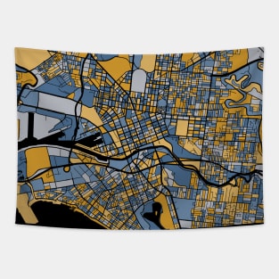 Melbourne Map Pattern in Blue & Gold Tapestry