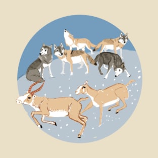 Steppe Wolves and Saiga in Winter T-Shirt