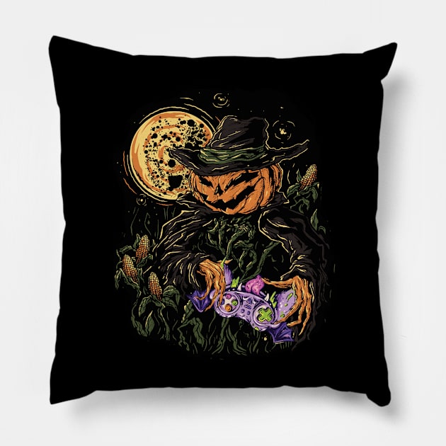 Jack O Lantern Scarecrow Halloween Gamer Spooky Design Pillow by UNDERGROUNDROOTS