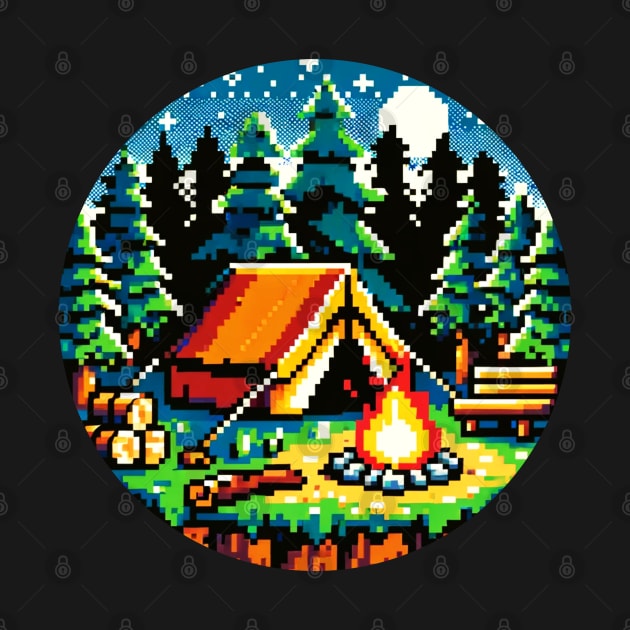 8-bit Camping Adventure: Pixel Wilderness Escape Art by Pixel Punkster