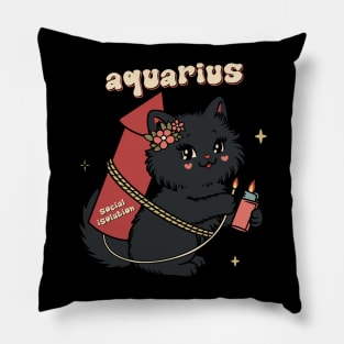 aquarius black kitty cat Pillow