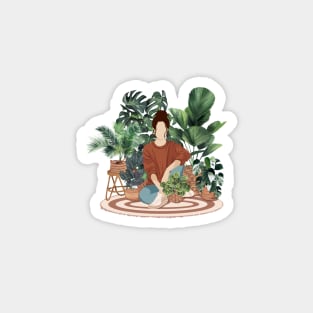 Plant lady, Girl with plants 2 Magnet