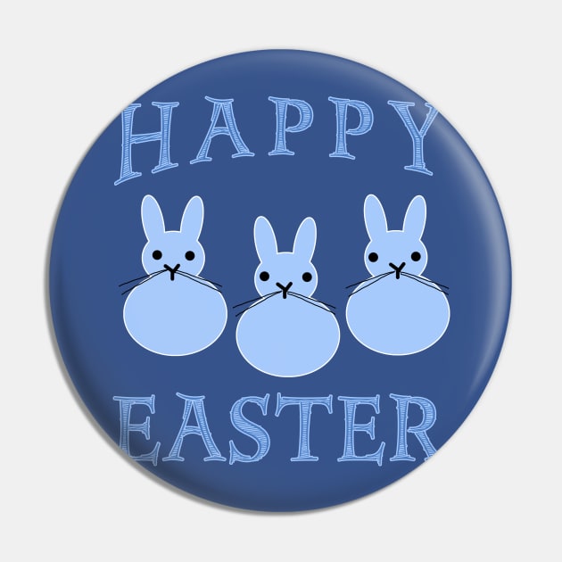 Happy Easter with 3 Blue Bunnies Pin by Scarebaby