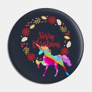 Unicorn Christmas Wreath (rainbow horse) Pin