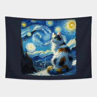 Turkish Van Starry Night Inspired - Artistic Cat Tapestry