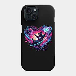 Valentine's Day Cosmic Cat of love in Stars Phone Case