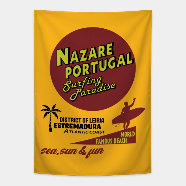 Nazare, Portugal Surf Vintage Tapestry by Alexander Luminova